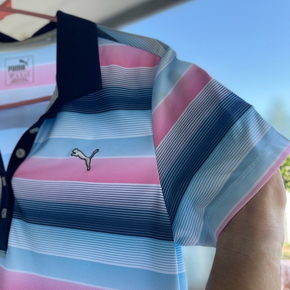 Puma Blue and Pink Striped Gradient Polo Size Medium MSP$50 - Picture 13 of 16